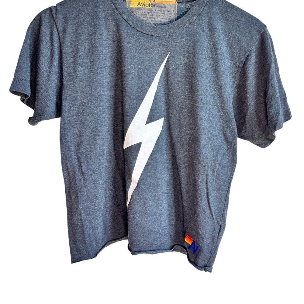 Aviator Nation Lightning Bolt Tee Gray Graphic T-Shirt Women  S
